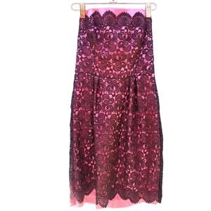 Milly | Lace Floral Strapless Pink Brown Dress 4
